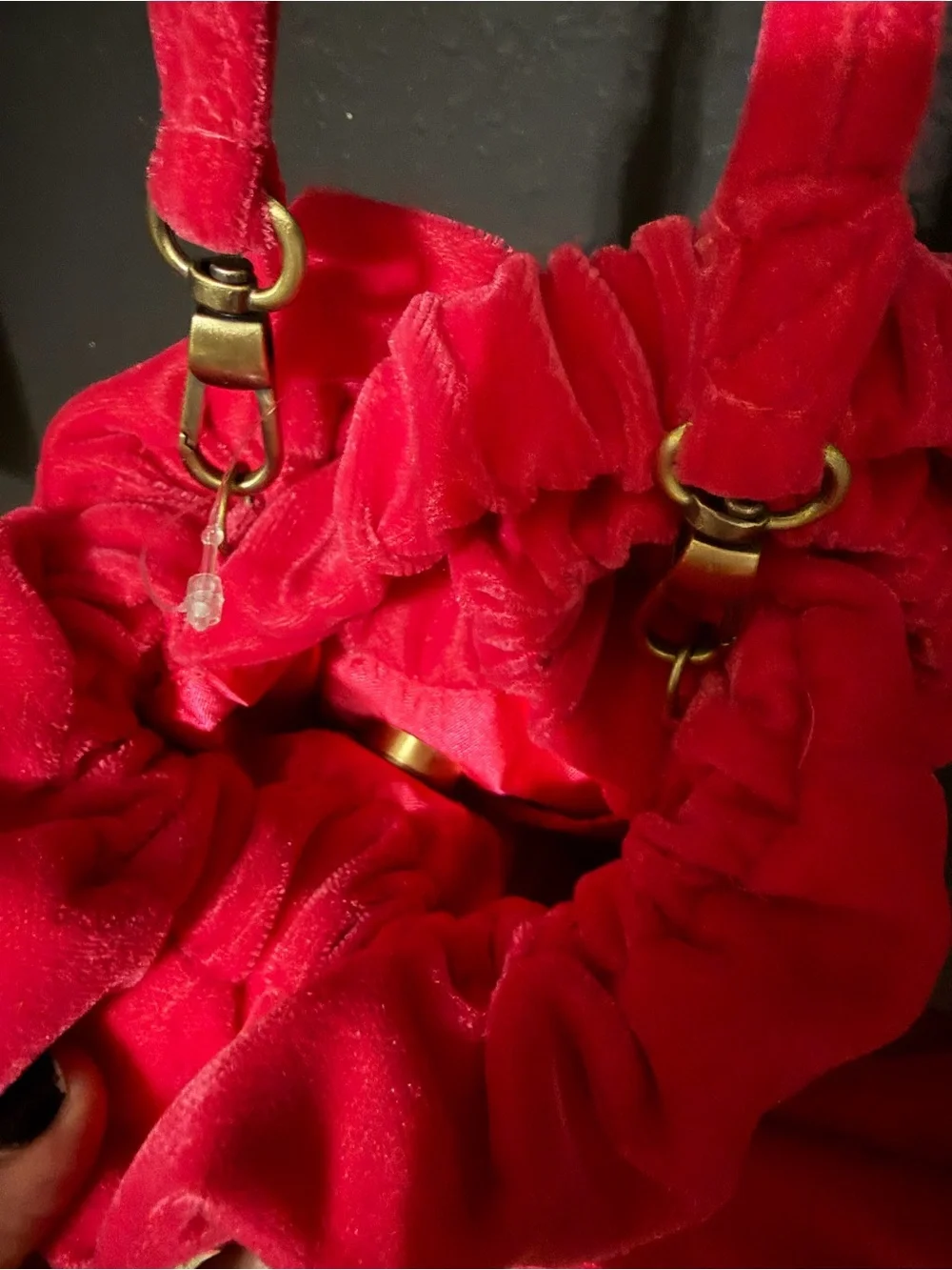 Free People Red Velvet Bow Drawstring Crossbody Bag